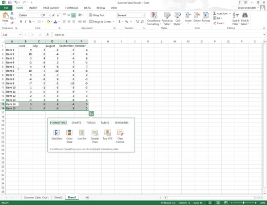 Quick analysis tool for excel on a mac